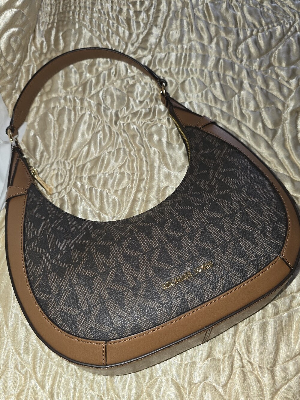 Michael Kors Brown & Tan Small Preston Crescent Shoulder Bag - NWOT